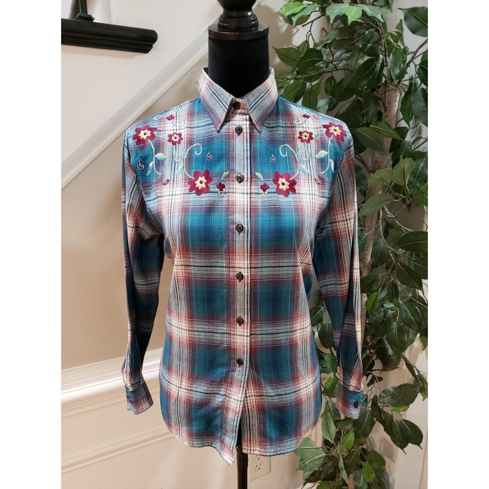 Petite Sophisticate Floral Polyester Collared Long Sleeve Button Down‎ Shirt PM